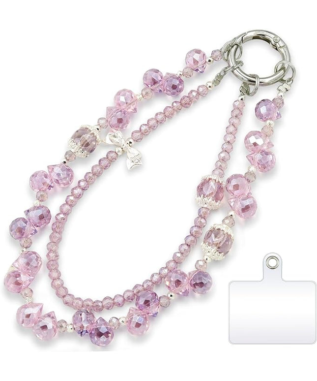 Phone Charm for Women, Anti-Theft Phone Wrist Strap Hands-Free, Crystal Beaded Chain, Detachable Cellphone Lanyard with Tether Tab