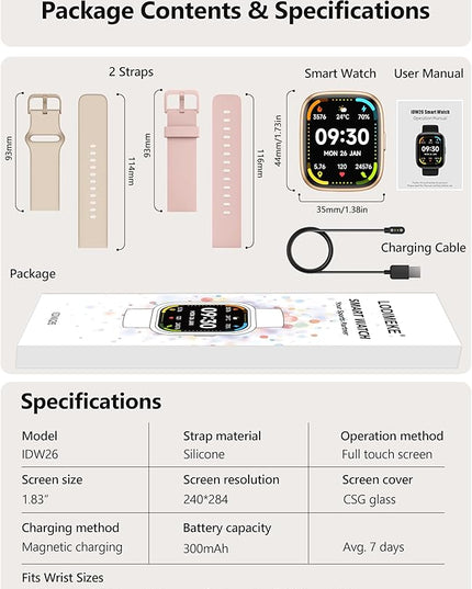 Smart Watch 2026 Upgrade for Women Men Android & iPhone [2 Bands, 44mm case, 1.83''], Alexa Built-in, Make/Answer Call, HR SpO2 Sleep Stress Monitor Fitness Tracker, IP68 Waterproof Step Counter Watch