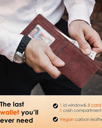 RUNBOX Wallet for Men Slim Leather Bifold RFID Blocking Minimalist Front Pocket Design with Gift Box