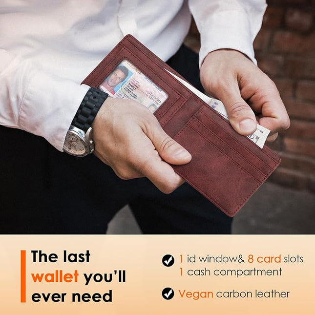 RUNBOX Wallet for Men Slim Leather Bifold RFID Blocking Minimalist Front Pocket Design with Gift Box