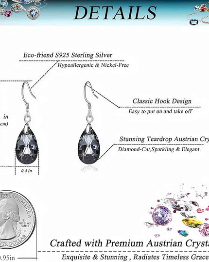 Teardrop Austrian Crystal Drop Dangle Earrings for Women 925 Sterling Silver Hook Hypoallergenic Jewelry