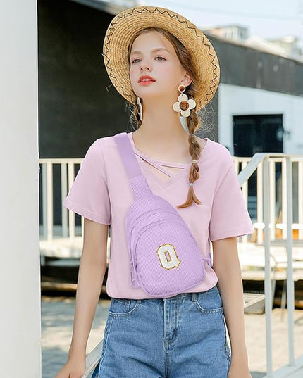 Viverte Small Corduroy Sling Bag Initial Crossbody Bag Fanny Pack for Girls Personalized Birthday Gifts for Teen Girls Gifts
