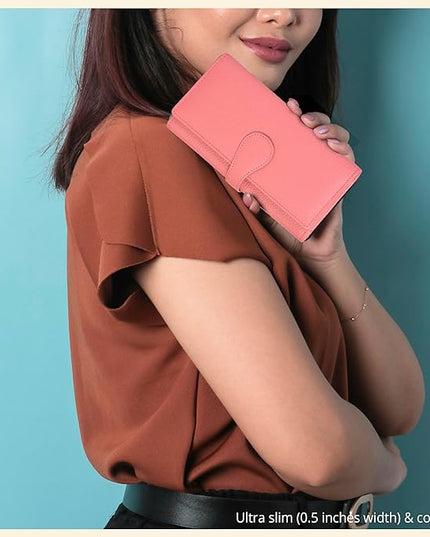 Real Leather Women Wallet Leather with RFID Blocking -Trifold Card Holder Designer Ladies Clutch with ID Window Wallets