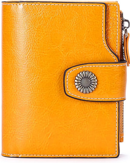 FALAN MULE Genuine Leather Small Wallet for Women, RFID Blocking, Compact Size, Yellow