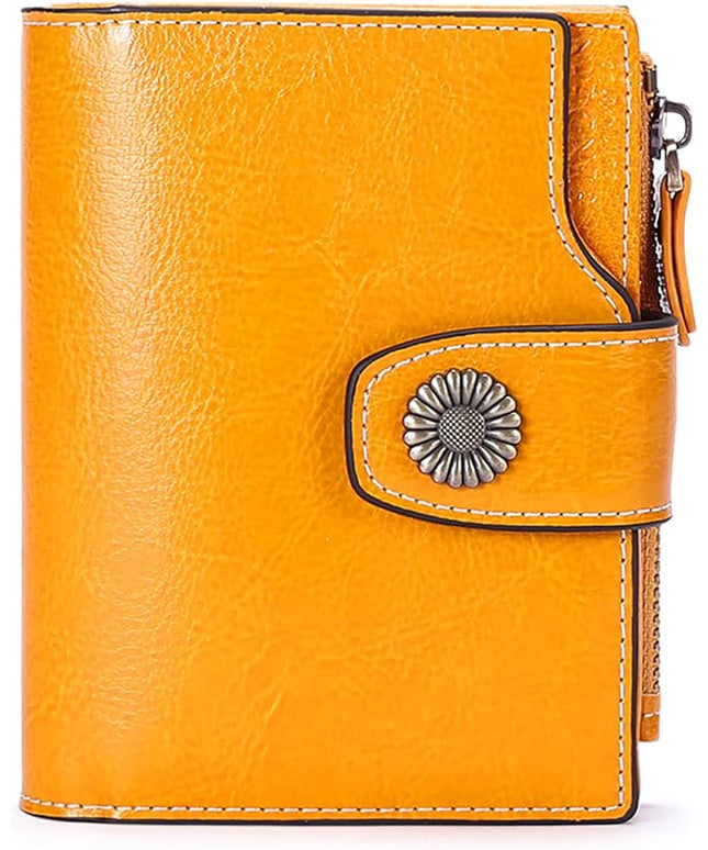 FALAN MULE Genuine Leather Small Wallet for Women, RFID Blocking, Compact Size, Yellow