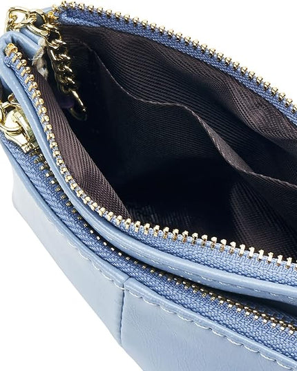 ZOOEASS Women PU Leather Zip Mini Coin Purse With Key Ring Triple Zipper Card Holder Wallet (Blue)