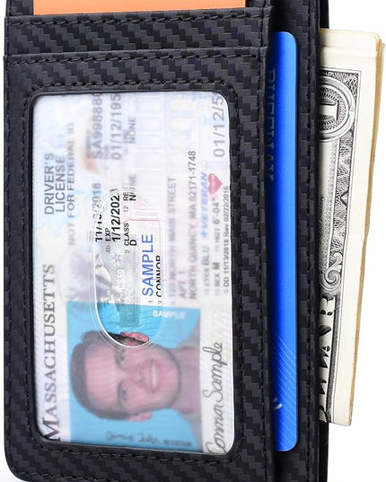 Buffway Slim Minimalist Front Pocket RFID Blocking Leather Wallets for Men and Women - Carbon Fiber Black