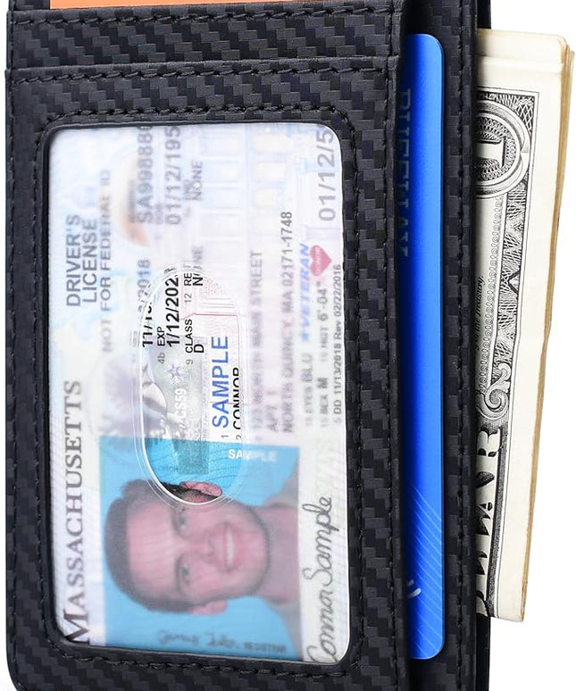 Buffway Slim Minimalist Front Pocket RFID Blocking Leather Wallets for Men and Women - Carbon Fiber Black
