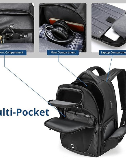 Swissdigital Design Men's Laptop Backpack for College and Business Travel with Integrated USB Charging Port and RFID Protection Fits Laptops up to 15.6 Inch, Black | SD1695-01