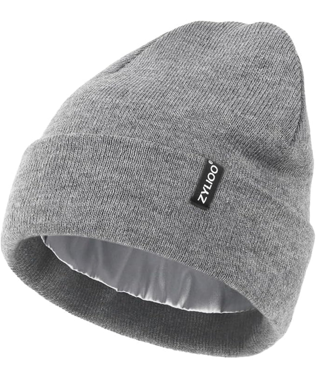 Zylioo Plus Size Fleece Lined Beanie Hat,2XL/XL/L/M/S Thermal Knitted Hat,Winter Warm Lined Snow Hats for Women Men
