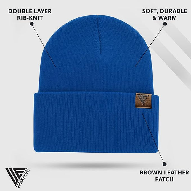 Urban Effort Beanie for Men Women – Warm Acrylic Unisex Knit Winter Hats for Men, Soft Stretch Fit, Classic Streetwear Style