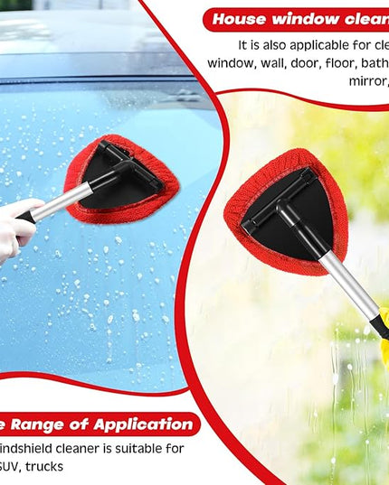 Baderke 10 Pcs Windshield Cleaner Tool Car Window Cleaning Supplies with Extendable Handle Include 6 Washable Microfiber Bonnets 2 Empty 60ml Spray Bottle Glass Wiper Kit(Red)