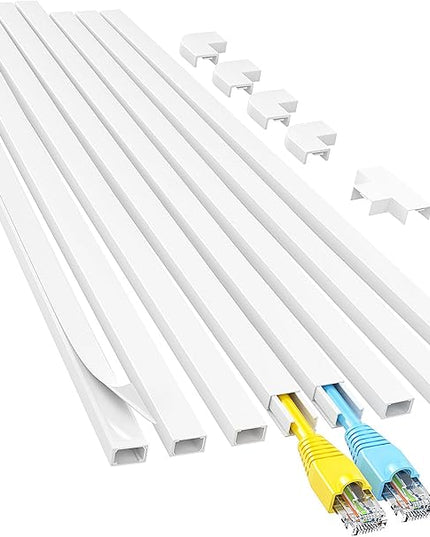 Yecaye Cord Hider, 113in One-Cord Cable Concealer, Cord Covers for Wires on Wall, Easy Install Cable Management Kit for 2 Small Wires, Cables Raceway Home Office, W0.59in H0.4in, White