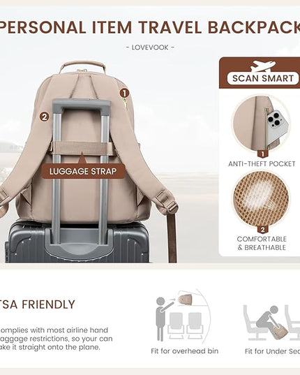 LOVEVOOK Laptop Backpack for Women with Pouch Pocket for Large Capacity Cup,15.6 Inch Laptop Computer Bag Travel Backpack Purse,Waterproof Work Business Backpack College Teacher Bags,Nude