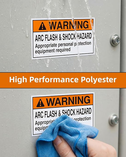 100 Pcs Warning Arc Flash and Shock Hazard Label - 2 x 4 Black & Orange Electrical Safety Warning Decal High Performance Polyester Safety Sticker Signs for the Workplace