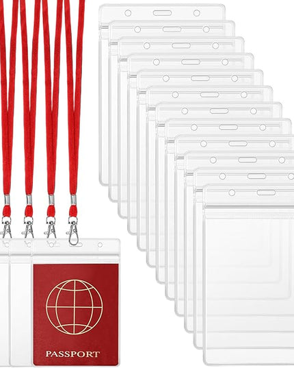 Patelai 50 Pcs 4 x 5.5 Inch Clear Passport Holders with Lanyard Extra Large PVC Card Holder Waterproof Name Badge Holder for Cruise Vacation Credit Card Plane Ticket Receipt (Red)