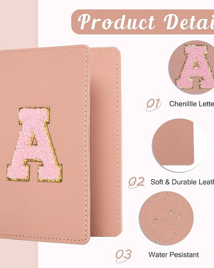 ULICO Initial Passport Cover and Luggage Tag Set,PU Leather Letter Passport Case Holder Travel Suitcase Tag, Personalized Travel Luggage Accessories Gifts for Women Kids Teenage Pink H