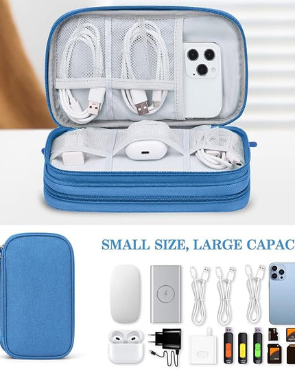 FYY Electronic Organizer, Travel Cable Organizer Bag Pouch Electronic Accessories Carry Case Portable Waterproof Double Layers Storage Bag for Cable, Cord, Charger, Phone, Earphone, Medium Size, Cyan