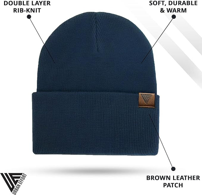 Urban Effort Beanie for Men Women – Warm Acrylic Unisex Knit Winter Hats for Men, Soft Stretch Fit, Classic Streetwear Style