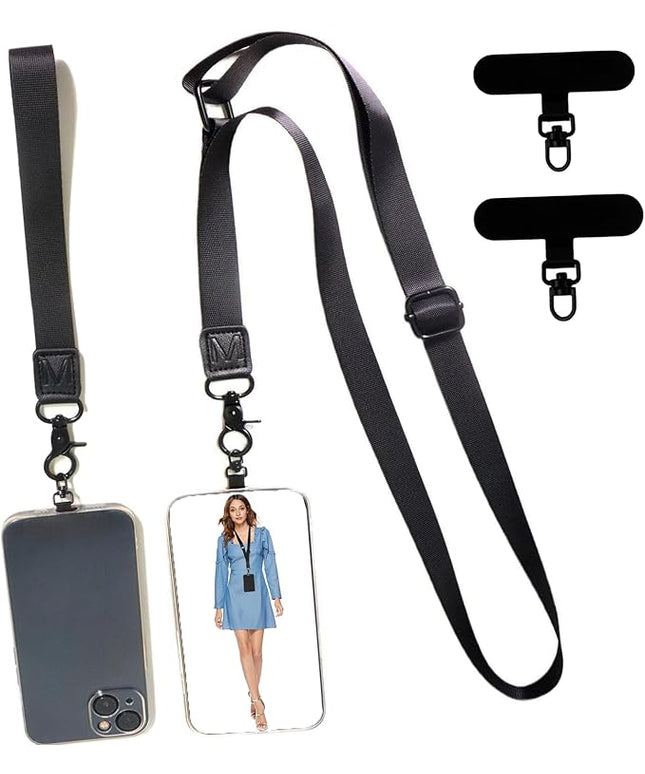 Adjustable Lanyard for Phone, Camera, Name Tags, ID card, Keychain and Wristlet Straps with 2 phone pads(Black)