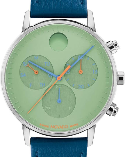 Movado Face Men's Watch - Swiss Quartz Chronograph Movement, Leather Strap - 3 ATM Water Resistance - Luxury Fashion Timepiece for Him - 43mm