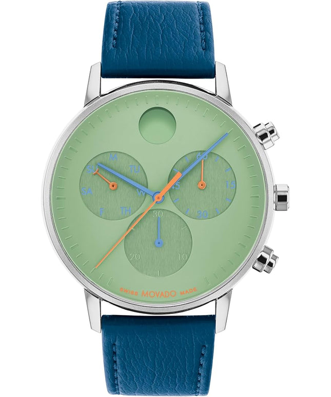 Movado Face Men's Watch - Swiss Quartz Chronograph Movement, Leather Strap - 3 ATM Water Resistance - Luxury Fashion Timepiece for Him - 43mm