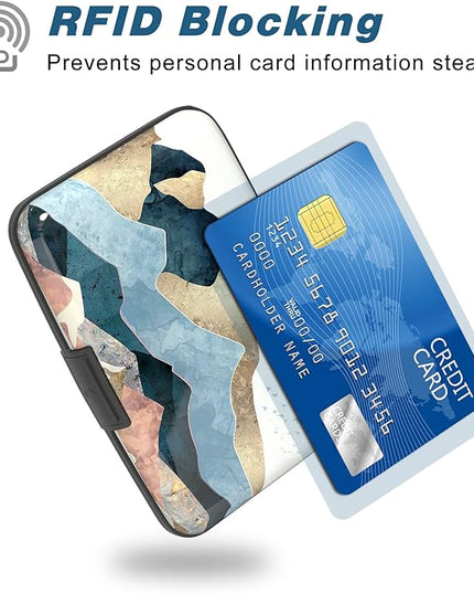 Atufsuat Credit Card Holder, Mini Aluminum Card Wallet RFID Blocking Slim Metal Hard Card Case for Women Men, Watercolor Sunset