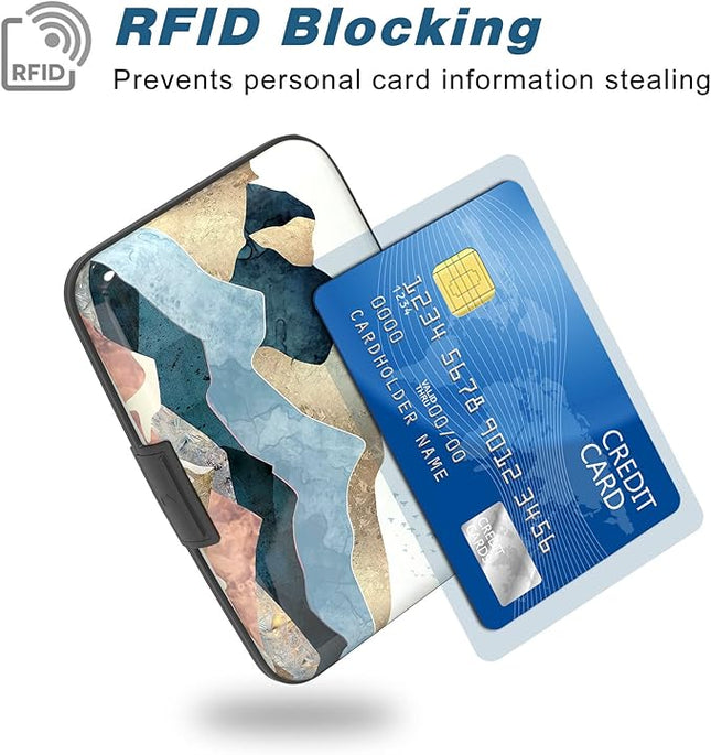 Atufsuat Credit Card Holder, Mini Aluminum Card Wallet RFID Blocking Slim Metal Hard Card Case for Women Men, Watercolor Sunset
