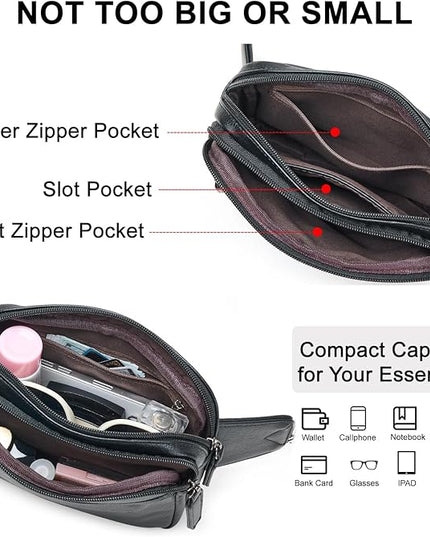 LATMAP 3L Fanny Packs for Women Cross Body Bag Vegan Leather Chest Belt Bag Fashion Waist Pack Small Bum Bag Crossbody for Travel Running Workout, Black