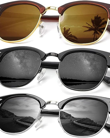 KALIYADI Sunglasses Men Polarized Sunglasses for Men Women Unisex Semi-Rimless Frame Retro Driving Sun Glasses UV Blocking