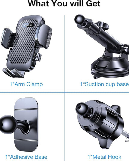 Romuto Phone Holders for Your Car Phone Holder Mount【Super Suction】Cell Phone Mount for Car Accessories for Women Men Windshield/Vent/Dashboard Pad Mount Truck Stand GPS Dash Holder for iPhone Samsung