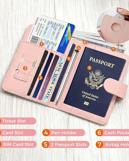 Melsbrinna Premium Leather Passport Holder Covers Case, Waterproof Rfid Blocking Travel Wallet Passport Holder with Pen Holder, Cute Passport Book for Women/Men