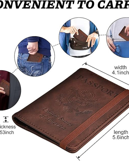 HerriaT Passport and Vaccine Card Holder Combo,Cover Case with CDC Vaccination Card Slot, Leather Travel Documents Organizer Protector, with RFID Blocking, for Women and Men