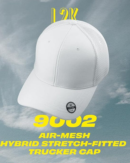 [2 Pack] Hybrid Stretch-Fitted Trucker Cap, Baseball Cap with Air Mesh