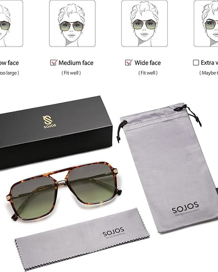 SOJOS Sunglasses for Women & Men, Square, Retro, Polarized Lens, Trendy Aviator, 90s Shades