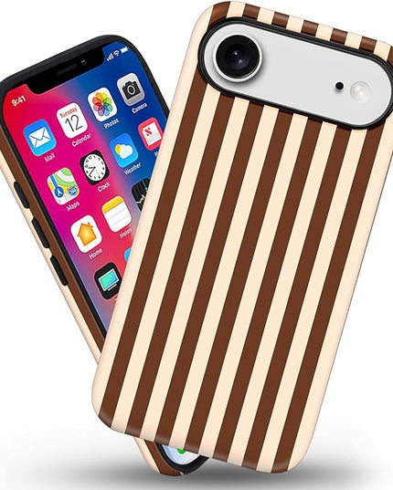 Magnetic for iPhone 17 Air Case Cute Stripes Phone Case, Shockproof Slim TPU and Hard PC Protective Phone Cover Compatible with MagSafe Designed for Women Girls, Brown