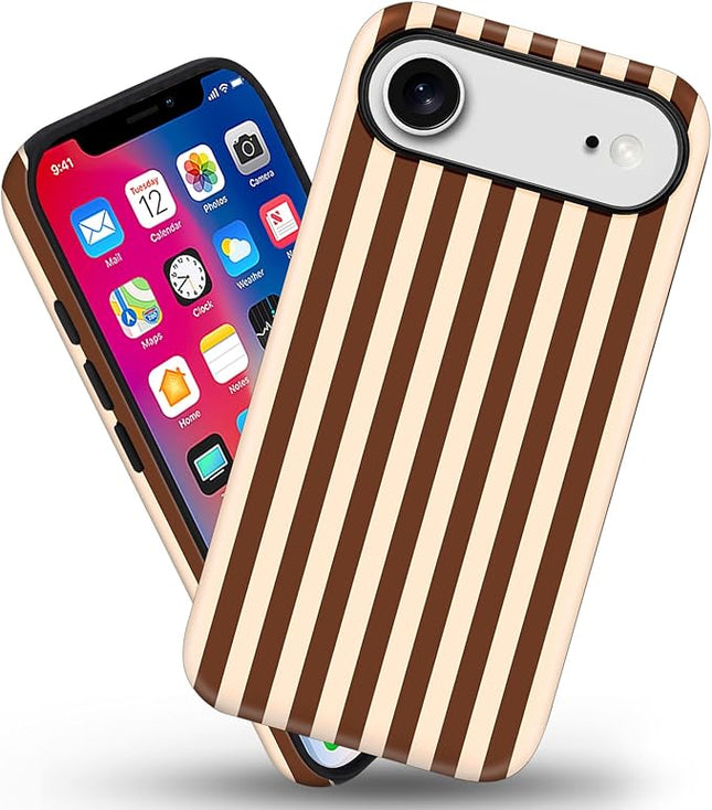 Magnetic for iPhone 17 Air Case Cute Stripes Phone Case, Shockproof Slim TPU and Hard PC Protective Phone Cover Compatible with MagSafe Designed for Women Girls, Brown