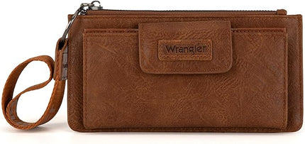 Montana West X Wrangler Brown Wristlet Wallet Minimalist Clutch Womens Wallet Rfid Card Cases & Money Organizers with Coin Purse and Smooth Zipper