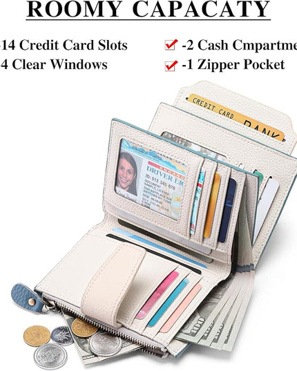 FALAN MULE Small Wallet for Women Leather Bifold Compact RFID Blocking Small Womens Wallet Purse