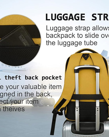 Laptop Backpack,Business Travel Anti Theft Slim Durable Laptops Backpack with USB Charging Port,Water Resistant College Computer Bag for Women & Men Fits 15.6 Inch Laptop and Notebook-Yellow