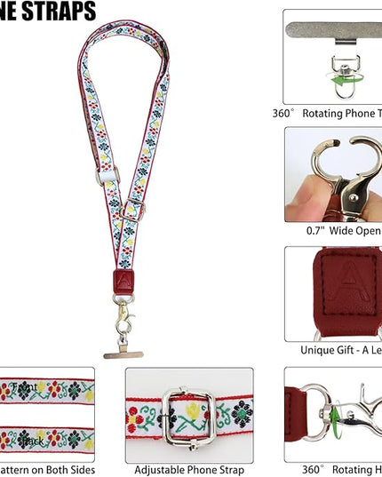 LEMEDE Wrist Keychain and Adjustable Phone Lanyard, Silver Hook Phone Crossbody Strap with 360° Rotating Phone Pads