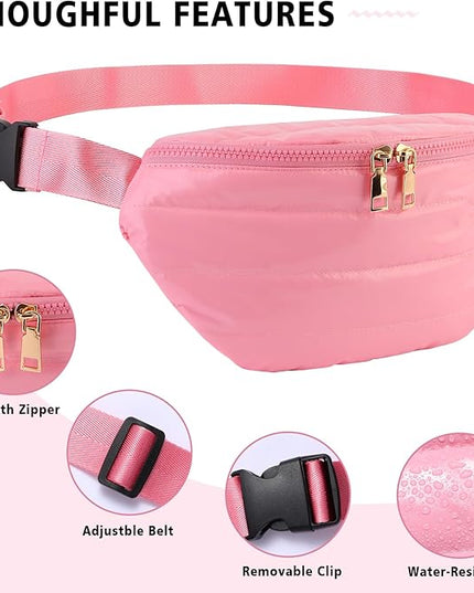 Fanny Packs for Women Fashion Waist Packs Quilted Puffer Belt Bag Puffy Crossbody Bags Sling Purse for Women Travel Running