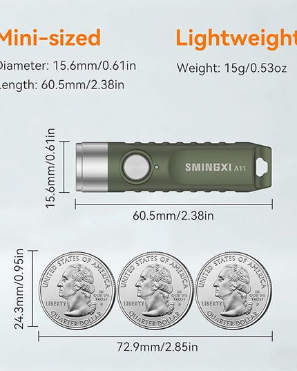 A11 Rechargeable Keychain Flashlight -Pocket Mini Flashlight,Key-Chain 500 High Lumens,EDC Flashlights,Waterproof Small Lightweight for Everyday Carry, Camping, Hiking, Emergency