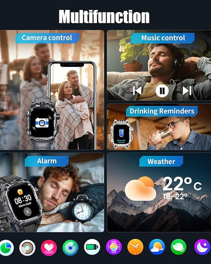 Military Smart Watches for Men(Answer/Make Calls),2.01" HD Screen Sports Smartwatch with LED Flashlight/700mAh Battery,IP68 Waterproof Fitness Tracker for Android iOS,100+Sport Modes,Black