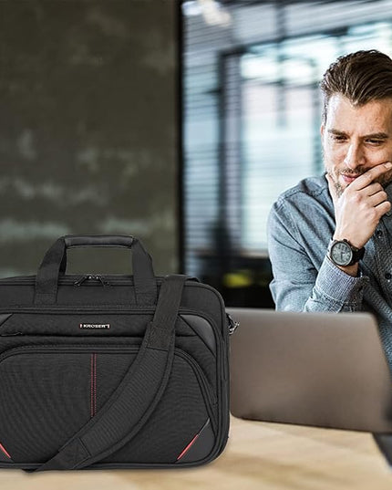 KROSER Laptop Bag 17.3 Inch Premium Laptop Briefcase, Expandable Water Repellent Laptop Shoulder Messenger Bag Durable Computer Case for Business/Travel/Men/Women (Black/Red)