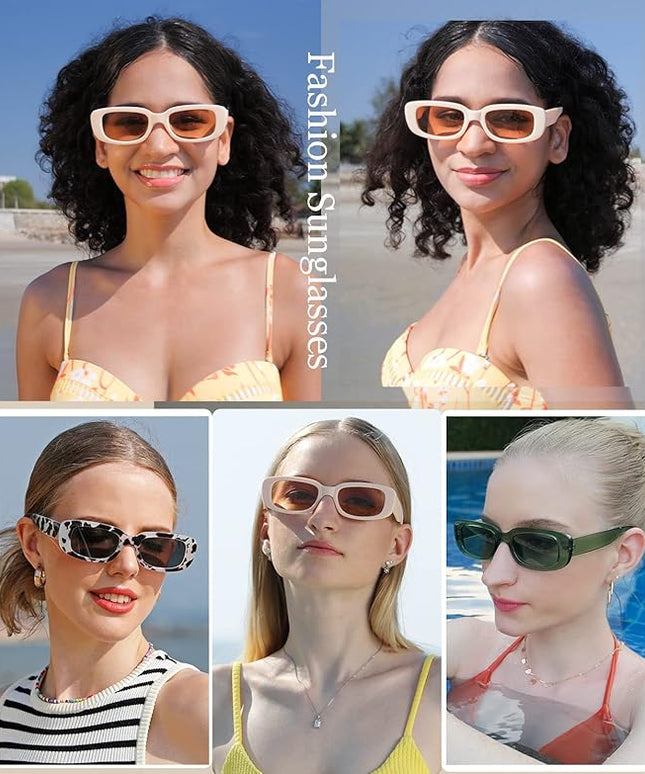 Dollger Rectangle Sunglasses for Women Men Trendy Retro Fashion Sunglasses UV 400 Protection Square Fram