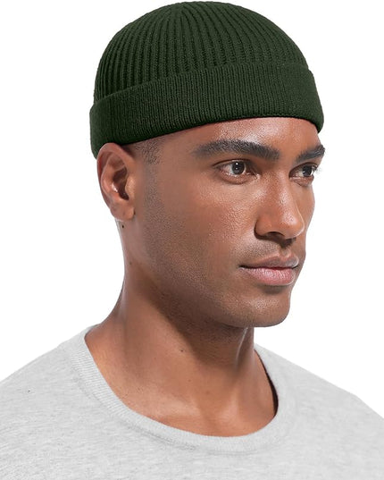 Short Fisherman Beanie for Men Women, Wool Knit Cuff Warm Winter Hats, Trawler Beanie Watch Caps Soft Skullcap