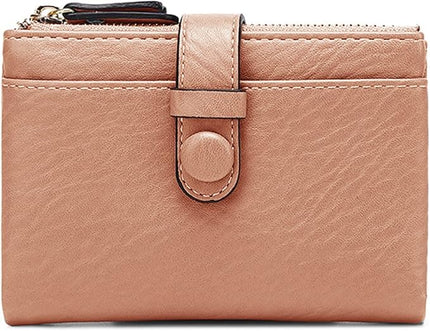 AOXONEL Women's Wallets Leather Wallets for Women Rfid Small Ladies Wallet Billfolds for Women,Trifold Mini Wallets for Women with Double Zipper Coin Pocket (Pink)