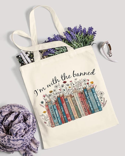 AUSVKAI Canvas Tote Bag Aesthetic for Women, Cute Cloth Cotton Bags for College Shopping Beach Grocery and Trendy Gifts