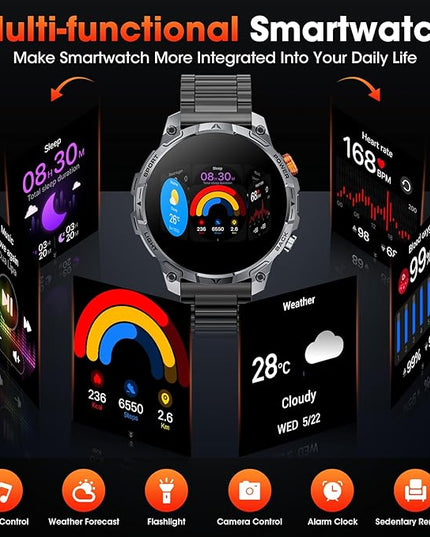 Military Smart Watches for Men,1.75″ Smartwatch with 100-Day Ultra-Long Battery/Flashlight,Fitness Watch for Heart Rate/Sleep/Calling/110+ Sports Mode Smart Watch for Android iOS 1000 mAh